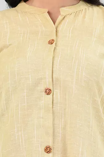 Beige solid cotton a-line kurta