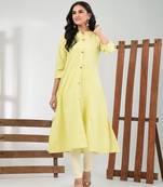 Lemon yellow solid cotton a-line kurta
