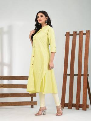 Lemon yellow solid cotton a-line kurta 2