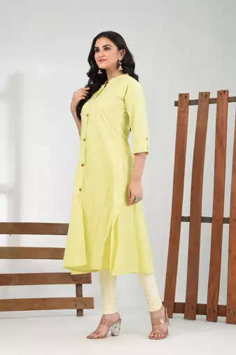 Lemon yellow solid cotton a-line kurta