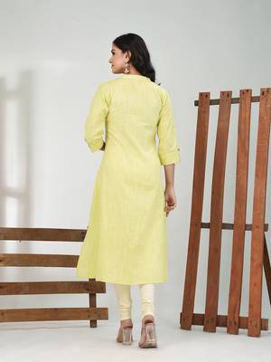 Lemon yellow solid cotton a-line kurta 3