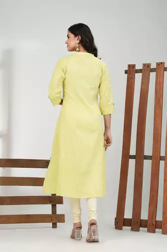 Lemon yellow solid cotton a-line kurta