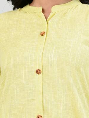 Lemon yellow solid cotton a-line kurta 4
