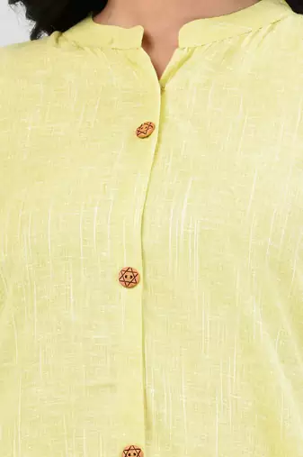 Lemon yellow solid cotton a-line kurta