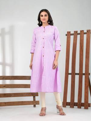 Lavender solid cotton a-line kurta 1