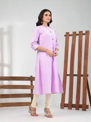 Lavender solid cotton a-line kurta 2