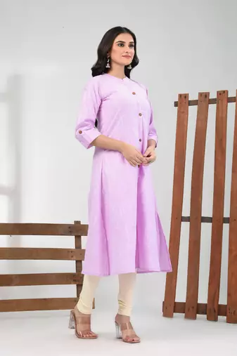 Lavender solid cotton a-line kurta