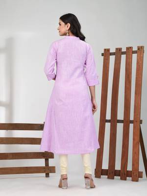 Lavender solid cotton a-line kurta 3