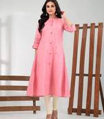 Rose pink solid cotton a-line kurta