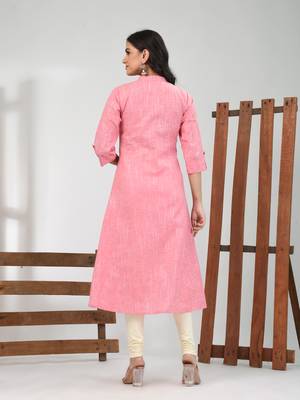 Rose pink solid cotton a-line kurta 3