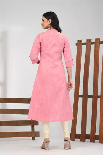Rose pink solid cotton a-line kurta