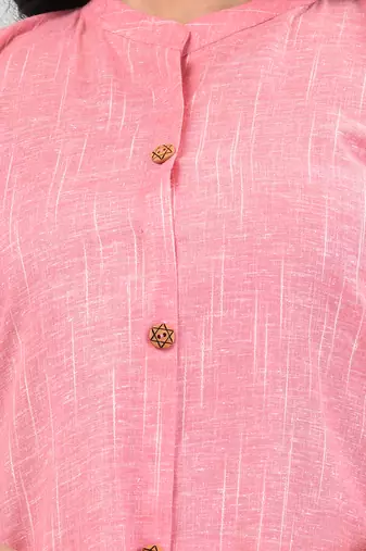 Rose pink solid cotton a-line kurta