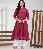Magenta cotton solid a-line kurta