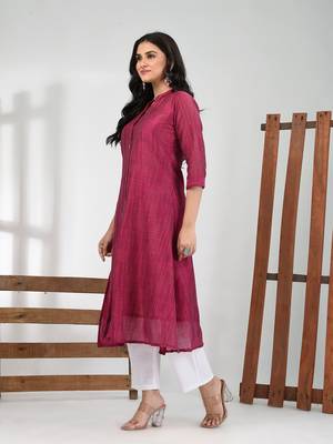 Magenta cotton solid a-line kurta 2