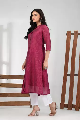 Magenta cotton solid a-line kurta