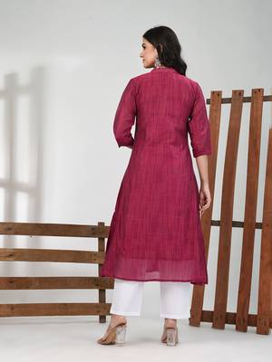 Magenta cotton solid a-line kurta 3