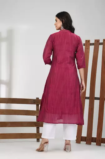 Magenta cotton solid a-line kurta