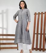 Grey cotton solid a-line kurta