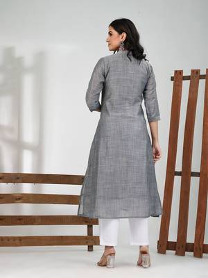 Grey cotton solid a-line kurta 3