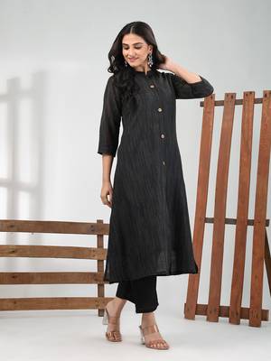 Black cotton solid a-line kurta 2