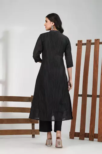 Black cotton solid a-line kurta