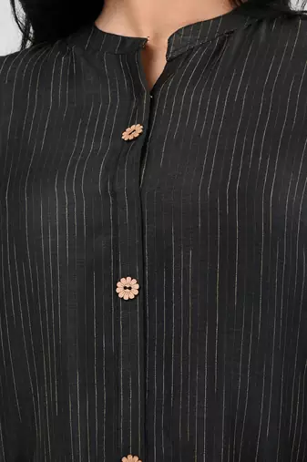 Black cotton solid a-line kurta