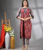 Brown cotton printed stright kurta
