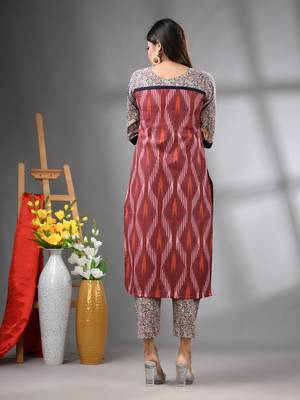 Brown cotton printed stright kurta 3