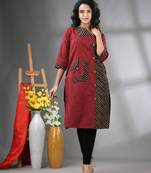 Maroon cotton printed straight kurta