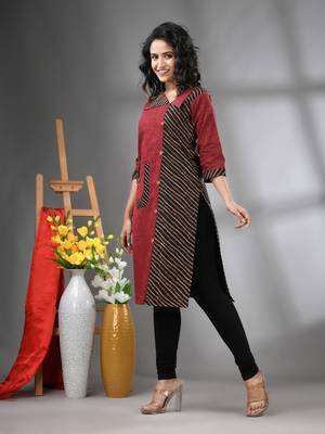 Maroon cotton printed straight kurta 2