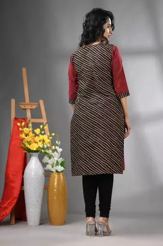 Maroon cotton printed straight kurta