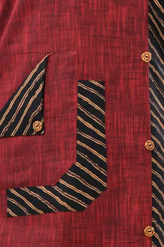 Maroon cotton printed straight kurta