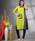 Lime green cotton printed straight kurta
