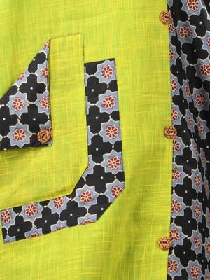 Lime green cotton printed straight kurta 4