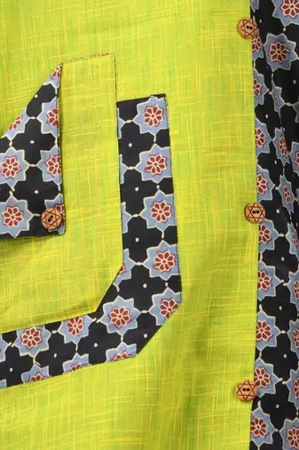 Lime green cotton printed straight kurta