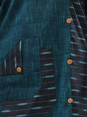 Teal cotton printed straight kurta 4