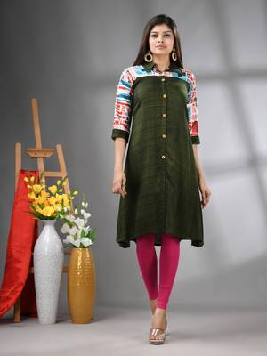 Moss green rayon solid a-line kurta 1