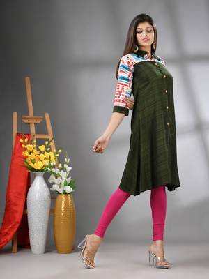 Moss green rayon solid a-line kurta 2