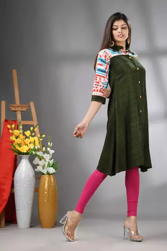 Moss green rayon solid a-line kurta