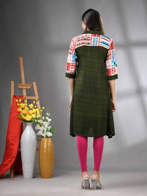Moss green rayon solid a-line kurta 3