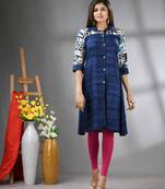 Navy blue rayon solid a-line kurta
