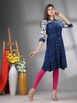 Navy blue rayon solid a-line kurta 2