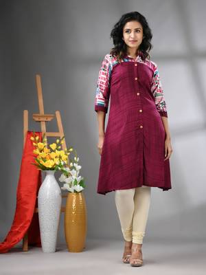 Magenta rayon solid a-line kurta 1