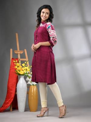 Magenta rayon solid a-line kurta 2