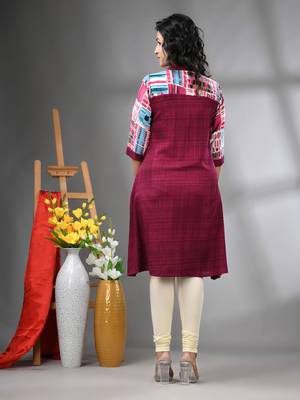 Magenta rayon solid a-line kurta 3