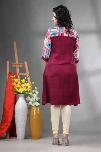Magenta rayon solid a-line kurta