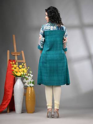 Turquoise rayon solid a-line kurta 3