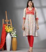 White rayon printed a-line kurta with sequence work