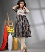 Black rayon printed a-line kurta with sequence work