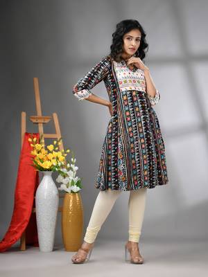 Black rayon printed a-line kurta with sequence work 2